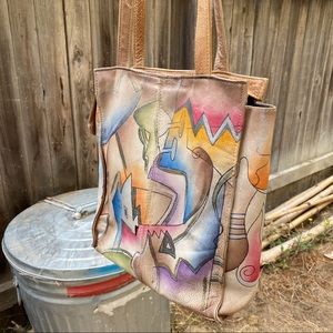 1980’s Vintage Colorful Tan Leather Bag Purse